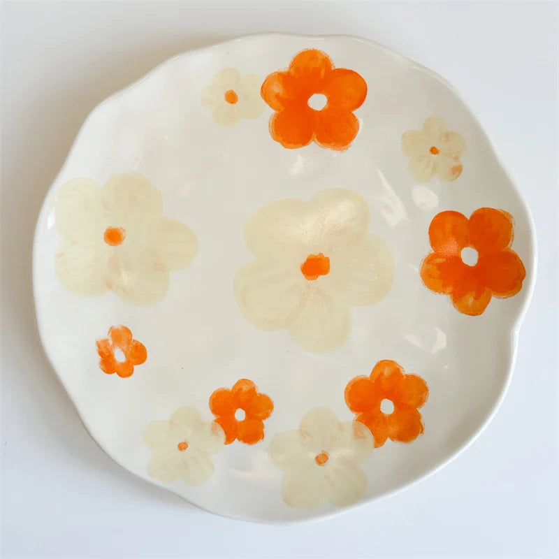 Creative Hand-painted Flower Pattern Ceramic Plate