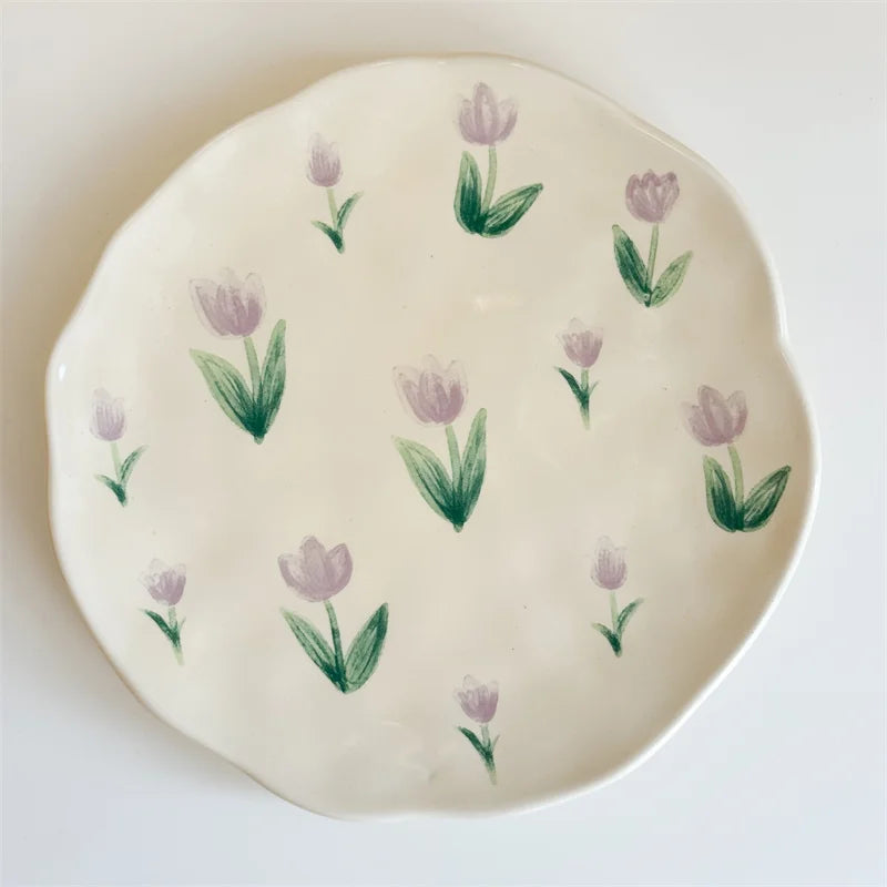 Creative Hand-painted Flower Pattern Ceramic Plate